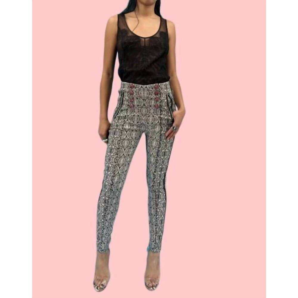 NEW IN EARNEST metallic jacquard pant in black and white